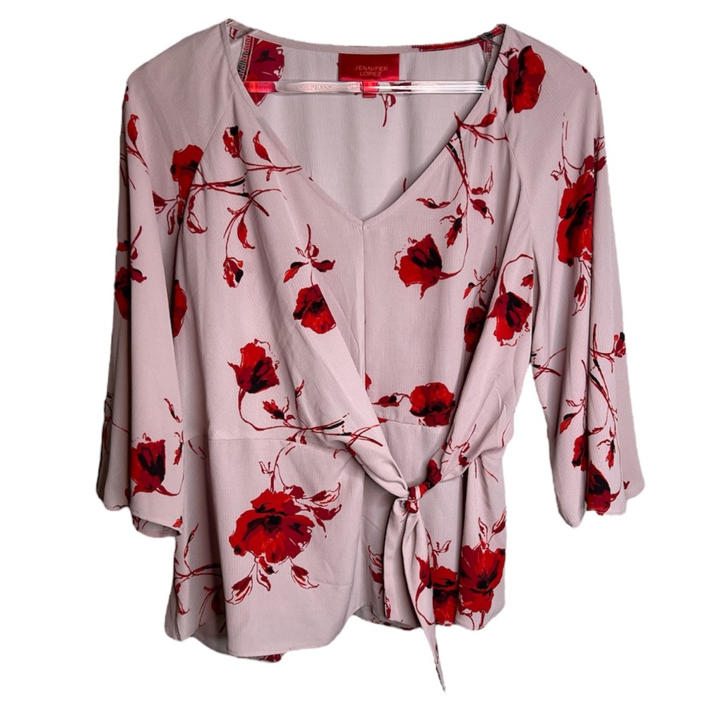 Jennifer Lopez Floral Bell Sleeve Blouse Top